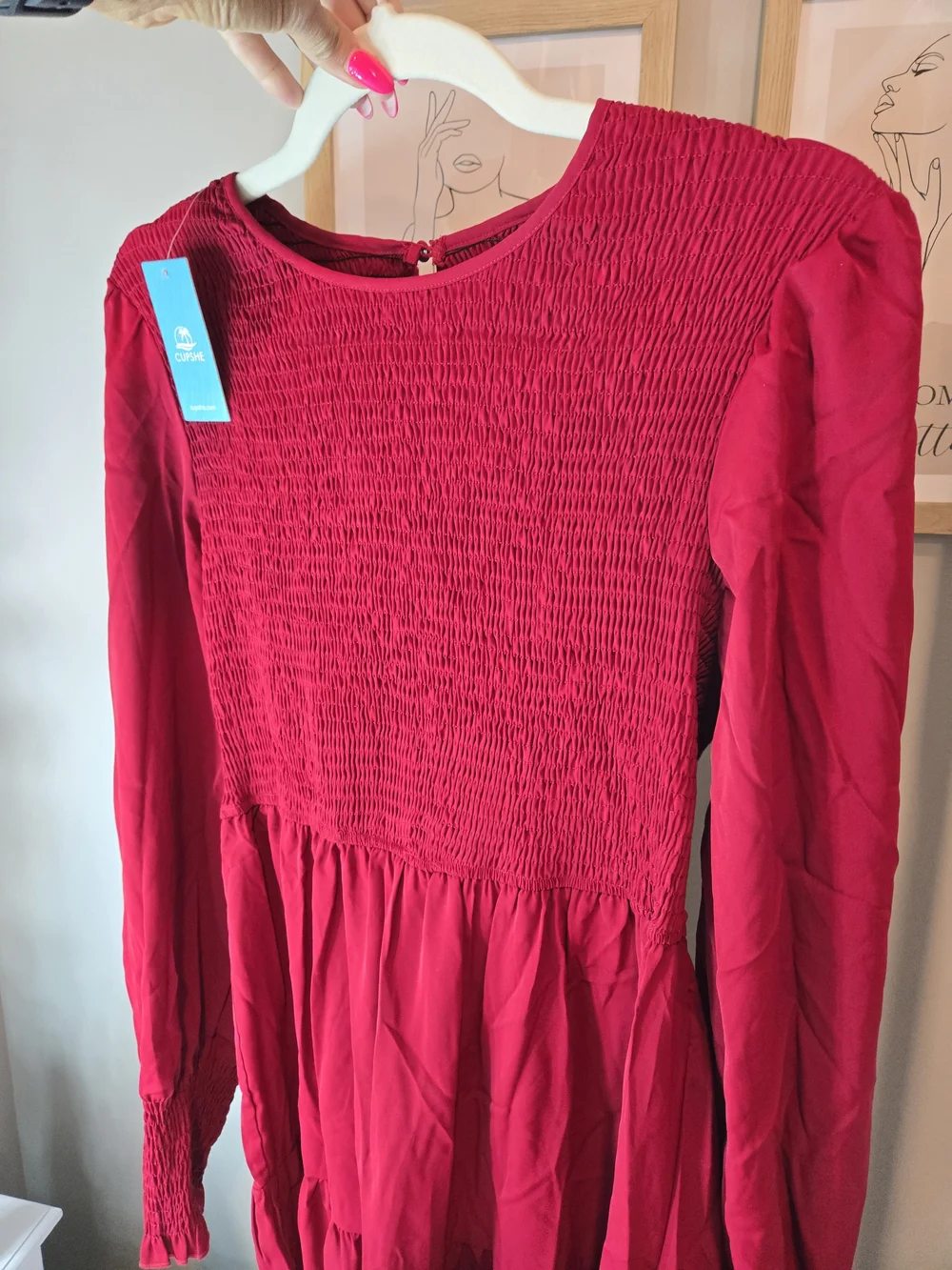 Cupshe Red Long-Sleeve Smocked Tiered Dress